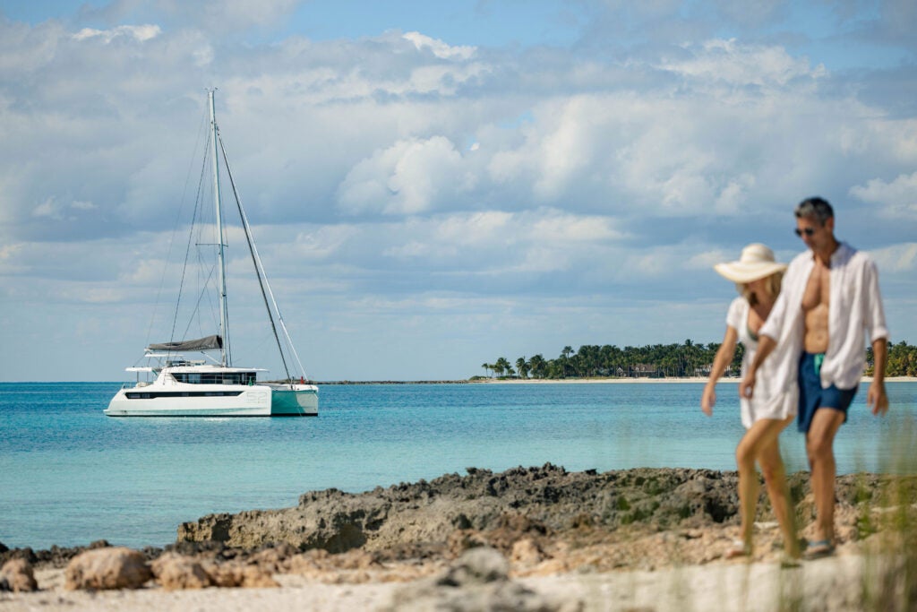 Leopard 52 at anchor near shore